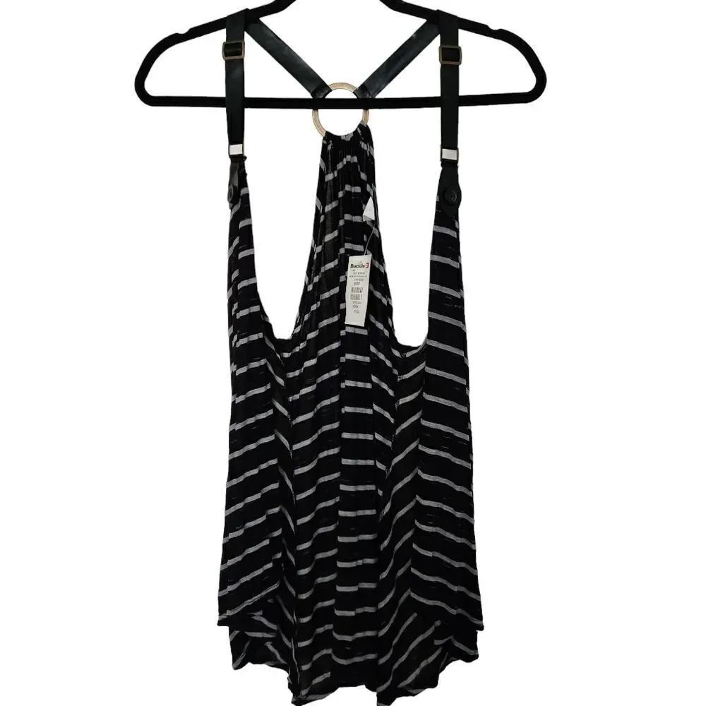 Daytrip Womens Juniors Open Front Vest Faux Leather Adjustable Straps Size Med